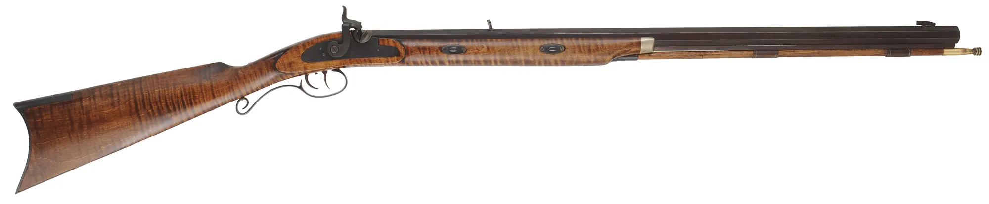 Santa Fe Hawken Rifle,
.54 caliber, 31-1/2" barrel, 
curly maple, iron trim, percussion, 
used, from a kit by Aldo Uberti & Co.