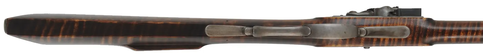 Southern Mountain Rifle,
.45 caliber,  46" Rice swamped barrel,
Chambers Ketland flintlock, curly maple, iron, used