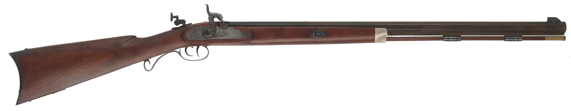 Halfstock Hawken
.50 caliber, 28" barrel,
walnut stock, iron trim, peep sight, used