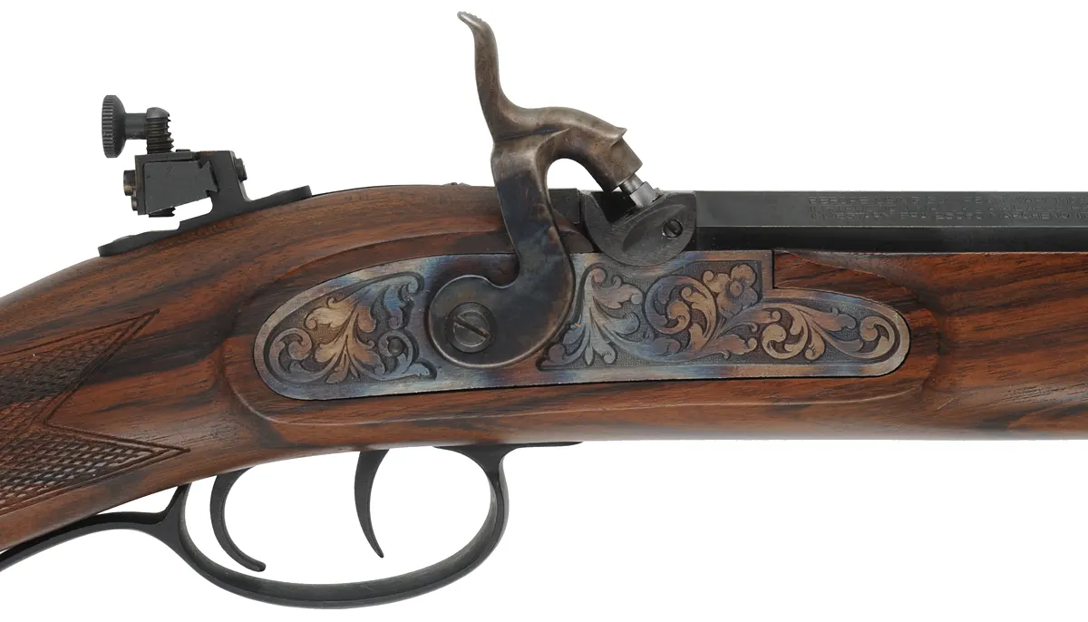 Investarms Hawken Hunter Carbine,
.50 caliber, 22" barrel, 
walnut, blued, fiber optic front sight,
T/C peep sight, used, by InvestArm, Italy