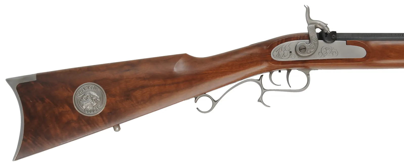 Thompson Center Hawken Cougar Rifle,
.50 caliber, 28" barrel,
percussion, fancy walnut stock, stainless steel trim,
used, by Thompson Center Arms