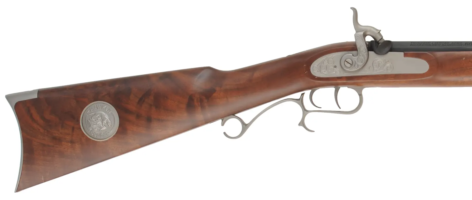 Thompson Center Hawken Cougar Rifle,
.50 caliber, 28" barrel,
percussion, fancy walnut stock, stainless steel trim,
used, by Thompson Center Arms