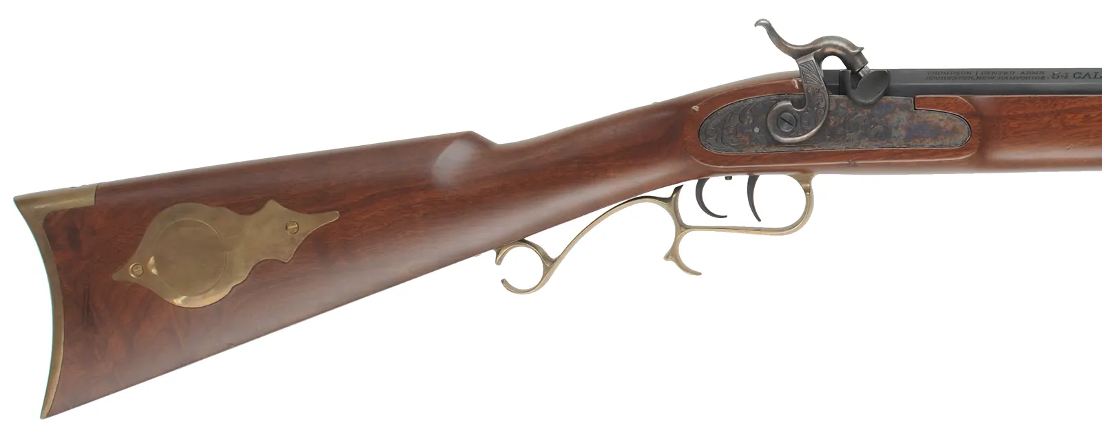 T/C Hawken Rifle,
.54 caliber, 28" barrel,
percussion, walnut stock, brass trim, 
used, by Thompson Center Arms