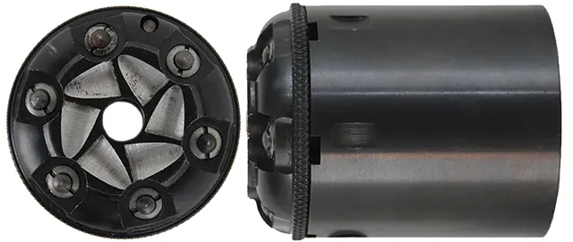 R & D Conversion Cylinder,
 for Pietta's  Model 1858 Remington in .44 percussion,
converts to caliber .45 Long Colt cowboy ammunition, 
blued steel, used