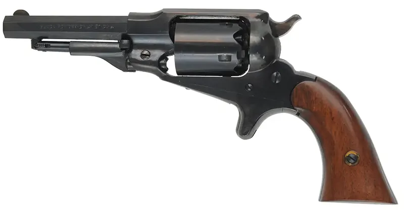 Remington Pocket Model Revolver
.31 caliber, 3-1/2" barrel,
five shot cylinder, steel frame, spur trigger, used,
by Pietta