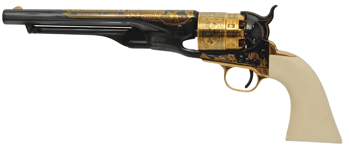 Buffalo Bill Commemorative 1860 Colt Army Revolver,
.44 caliber, 8" barrel, 
percussion, cased with accessories, 
as-new, by U.S. Historical Society