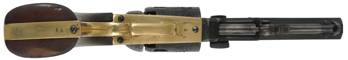 1849 Colt Pocket Model Revolver,
.31 caliber, 4" barrel,
five shot,cylinder, blued, walnut, 
used, made in Italy by A.S.M.