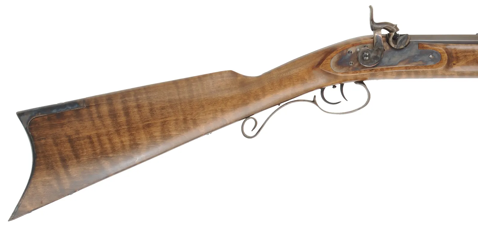 Rocky Mountain Hawken Rifle,
.54 caliber,  34" barrel,
percussion, curly maple, color case hardened iron, 
used, by Davide Pedersoli