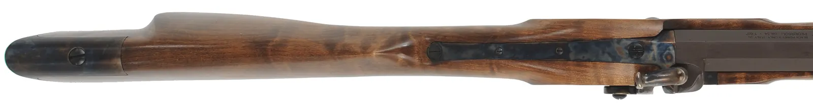 Rocky Mountain Hawken Rifle,
.54 caliber,  34" barrel,
percussion, curly maple, color case hardened iron, 
as-new with box, by Davide Pedersoli