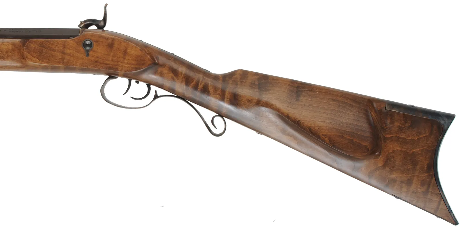 Rocky Mountain Hawken Rifle,
.54 caliber,  34" barrel,
percussion, curly maple, color case hardened iron, 
as-new with box, by Davide Pedersoli
