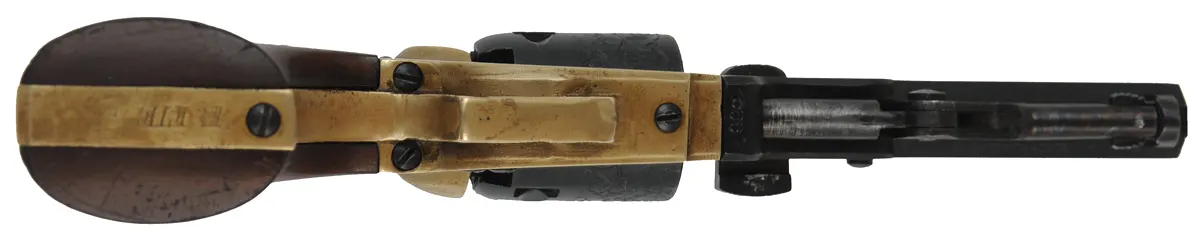 1849 Colt Pocket Model Revolver,
.31 caliber, 4" barrel,
five shot,cylinder, blued, walnut, 
brass frame, made in Italy