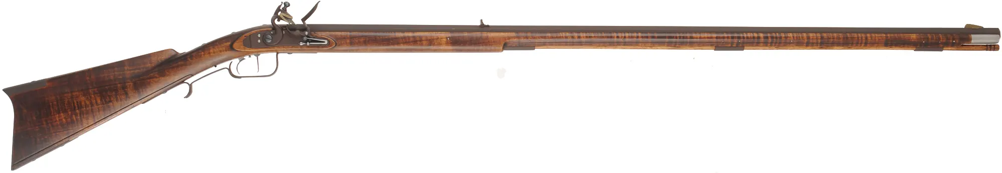 Southern Mountain Rifle, 
.50 caliber, 42" Rice swamped barrel,
Chambers Ketland flintlock, 
curly maple, iron, used
