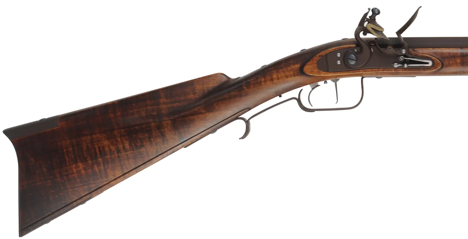 Southern Mountain Rifle, 
.50 caliber, 42" Rice swamped barrel,
Chambers Ketland flintlock, 
curly maple, iron, used
