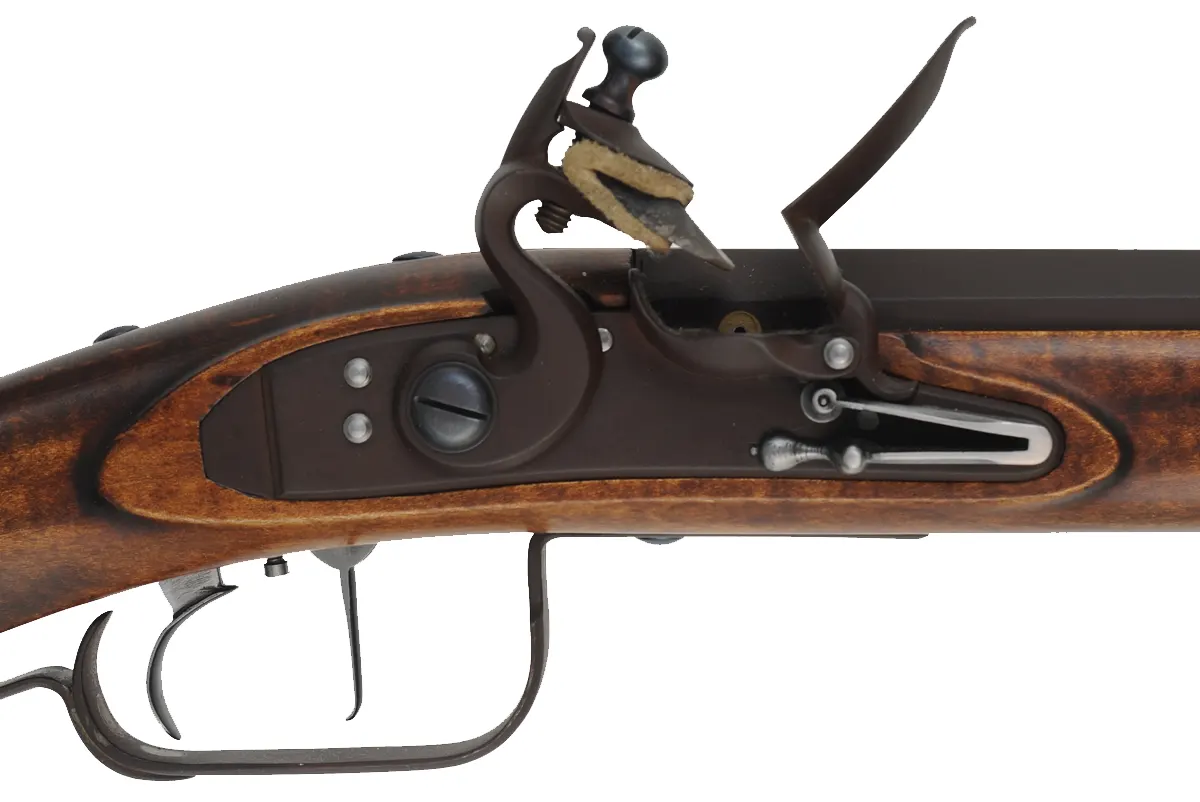 Southern Mountain Rifle, 
.50 caliber, 42" Rice swamped barrel,
Chambers Ketland flintlock, 
curly maple, iron, used
