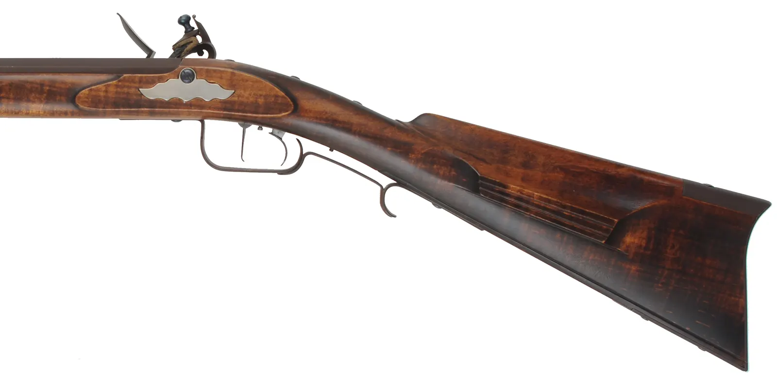 Southern Mountain Rifle, 
.50 caliber, 42" Rice swamped barrel,
Chambers Ketland flintlock, 
curly maple, iron, used
