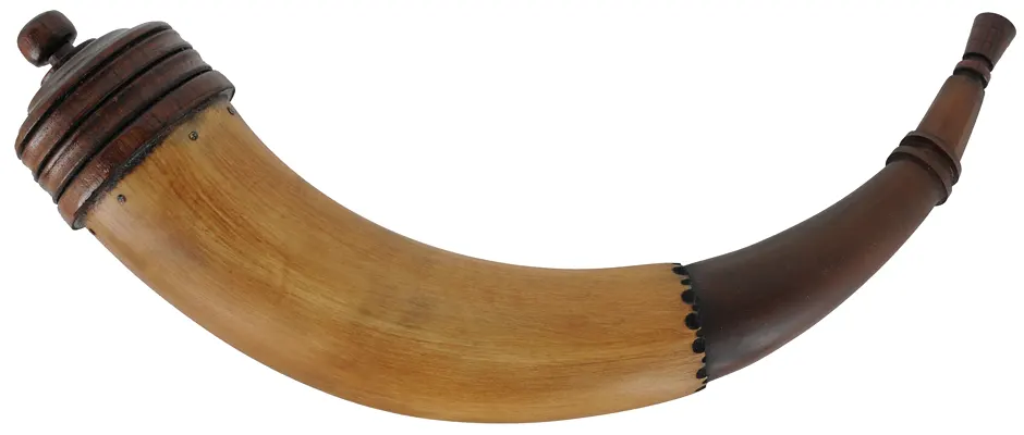 Large Powder Horn,
16-1/2", paneled tip, turned base