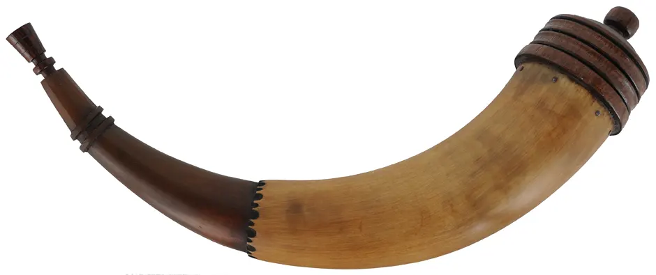 Large Powder Horn,
16-1/2", paneled tip, turned base