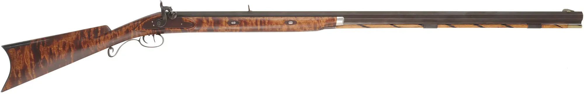 Halfstock Hawken Rifle,
.50 caliber,  40" G.R. Douglas XX barrel, 
curly maple, iron trim, percussion, 
repaired crack at toe, used