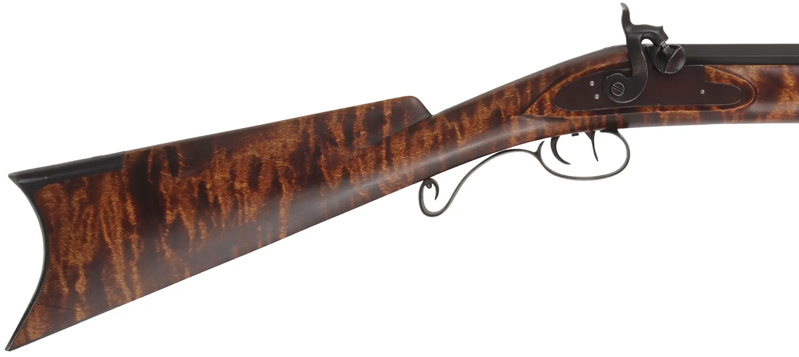 Halfstock Hawken Rifle,
.50 caliber,  40" G.R. Douglas XX barrel, 
curly maple, iron trim, percussion, 
repaired crack at toe, used