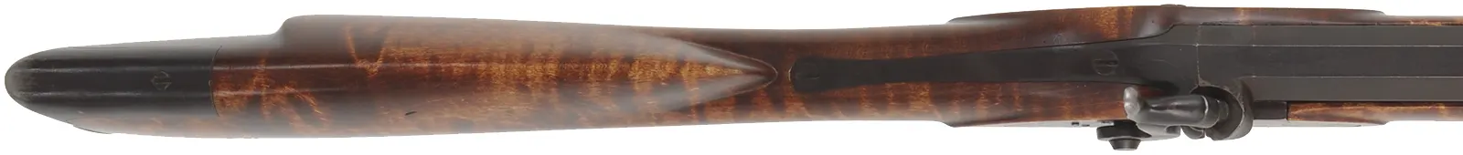 Halfstock Hawken Rifle,
.50 caliber,  40" G.R. Douglas XX barrel, 
curly maple, iron trim, percussion, 
repaired crack at toe, used