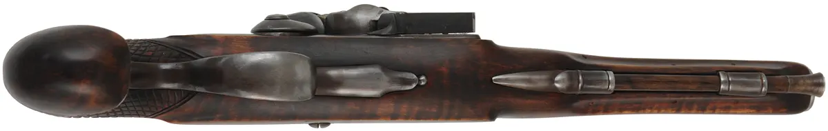 Kentucky Pistol
.62 smoothbore, 8-1/2" octagon-to-round barrel,
small Queen Anne flint lock, maple,iron trim, used