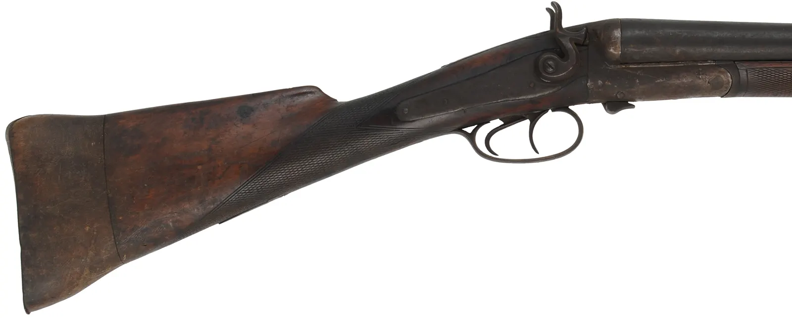 Antique Breech Loading Double Shotgun,
 12 gauge 2-5/8", 30" barrels, 
walnut, iron, side lever,  back action locks,
marked W. Richards, decorator use