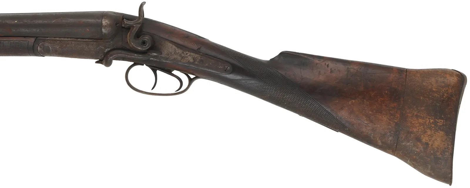 Antique Breech Loading Double Shotgun,
 12 gauge 2-5/8", 30" barrels, 
walnut, iron, side lever,  back action locks,
marked W. Richards, decorator use