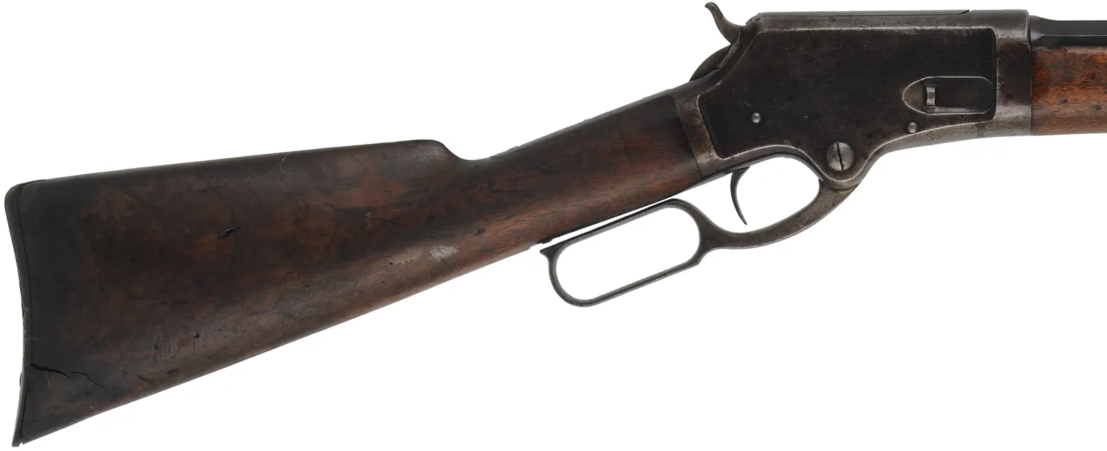 Marlin Model 1881 Lever Action Rifle
.45-70 Gov't, 28" barrel,
walnut with crack, well aged patina