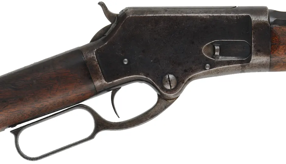 Marlin Model 1881 Lever Action Rifle
.45-70 Gov't, 28" barrel,
walnut with crack, well aged patina