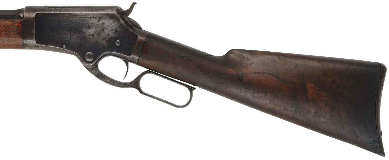 Marlin Model 1881 Lever Action Rifle
.45-70 Gov't, 28" barrel,
walnut with crack, well aged patina