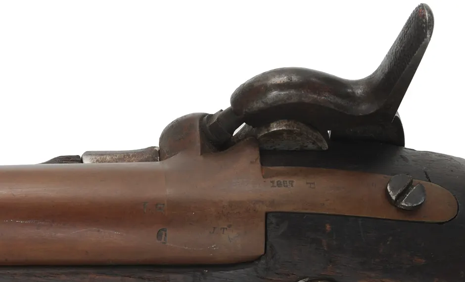 Frankford Arsenal Maynard Conversion Musket,
.69 caliber rifled, 42" barrel, 
walnut, iron, percussion, New Jersey marking