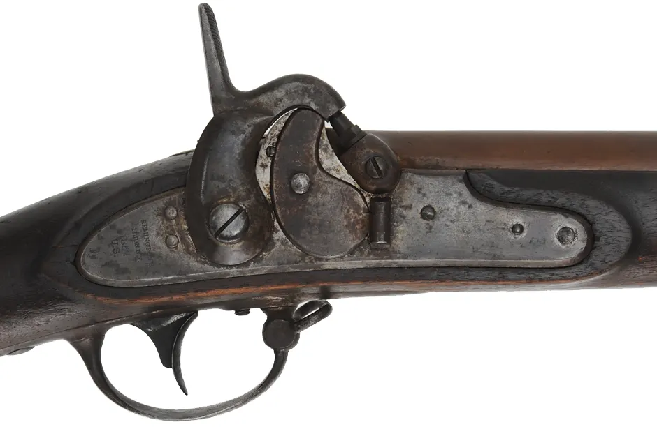 Frankford Arsenal Maynard Conversion Musket,
.69 caliber rifled, 42" barrel, 
walnut, iron, percussion, New Jersey marking