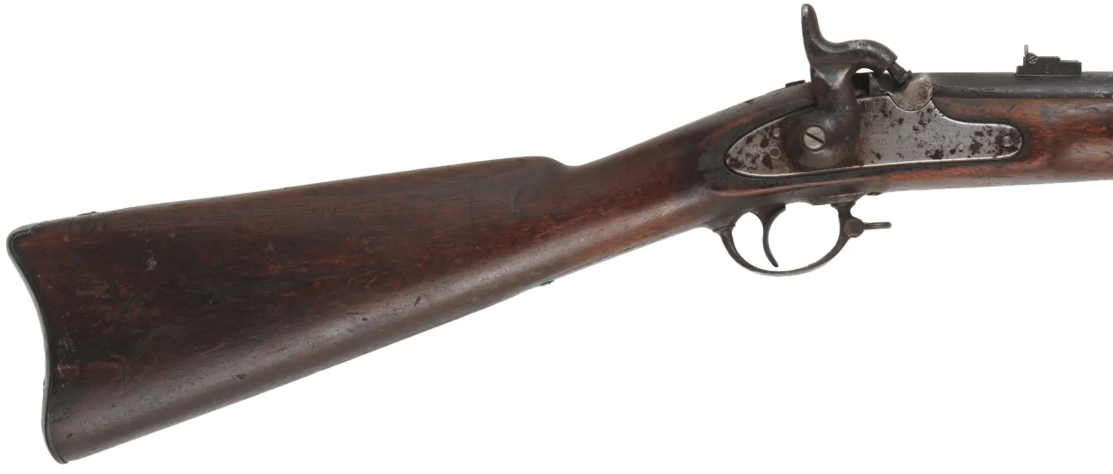 Model 1861 Special Contract Musket,
reamed to .60 smoothbore, 40" barrel, 
three bands, walnut, iron, well aged patina,
marked L.G. & Y Winstor VT