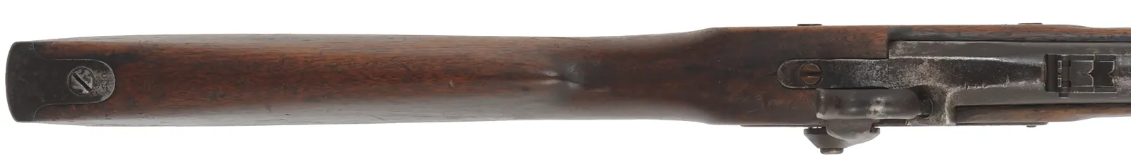 Model 1861 Special Contract Musket,
reamed to .60 smoothbore, 40" barrel, 
three bands, walnut, iron, well aged patina,
marked L.G. & Y Winstor VT