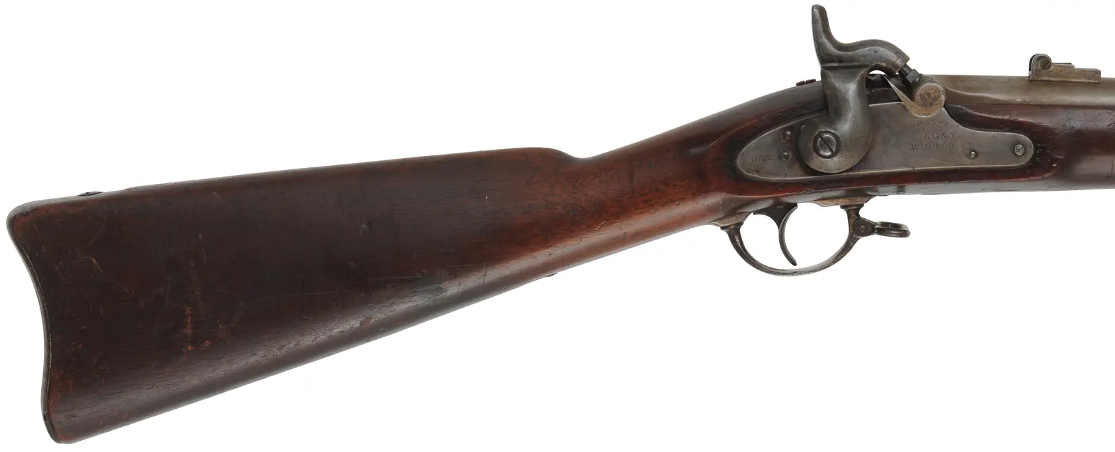 Model 1861 Special Contract Musket,
.58 caliber, 40" barrel, 
three bands, walnut, iron,
marked L.G. & Y Windsor VT