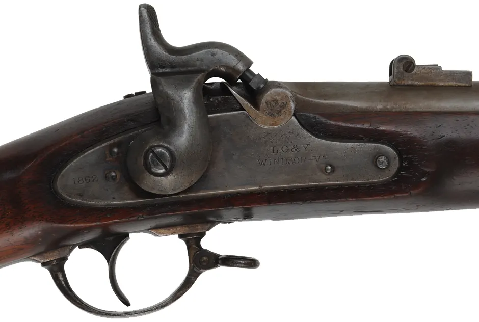 Model 1861 Special Contract Musket,
.58 caliber, 40" barrel, 
three bands, walnut, iron,
marked L.G. & Y Windsor VT