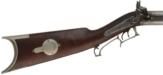 Antique Over Under Rifle,
.43 caliber, 27" barrels,
walnut, nickel silver furniture, percussion,
marked L.L. Hepburn,  Colton, New York