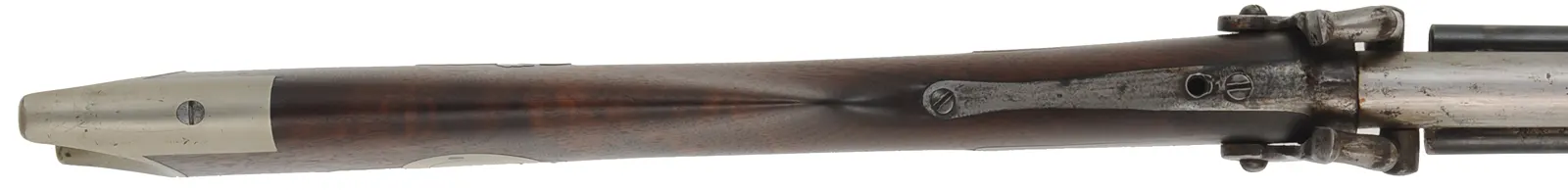 Antique Over Under Rifle,
.43 caliber, 27" barrels,
walnut, nickel silver furniture, percussion,
marked L.L. Hebburn,  Colton, New York