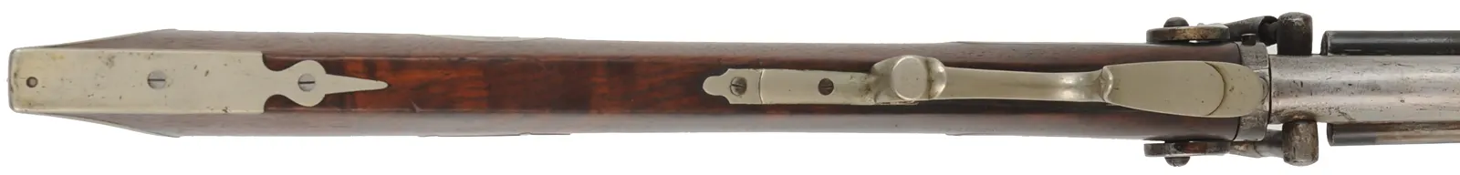 Antique Over Under Rifle,
.43 caliber, 27" barrels,
walnut, nickel silver furniture, percussion,
marked L.L. Hebburn,  Colton, New York