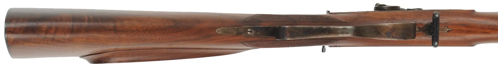 Mortimer Whitworth Target Rifle,
.451 caliber, 31-1/2" octagon-to-round barrel,
percussion, checkered walnut, iron trim, globe & tang sight,
bullet mold, used, by Davide Pedersoli