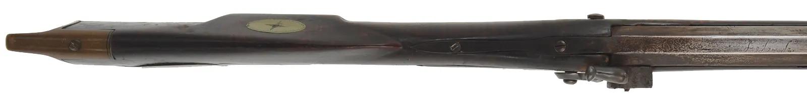 Antique Halfstock Rifle,
.41 caliber, 38-1/2" barrel, 
percussion, maple, brass,
initialed T.J.L. 