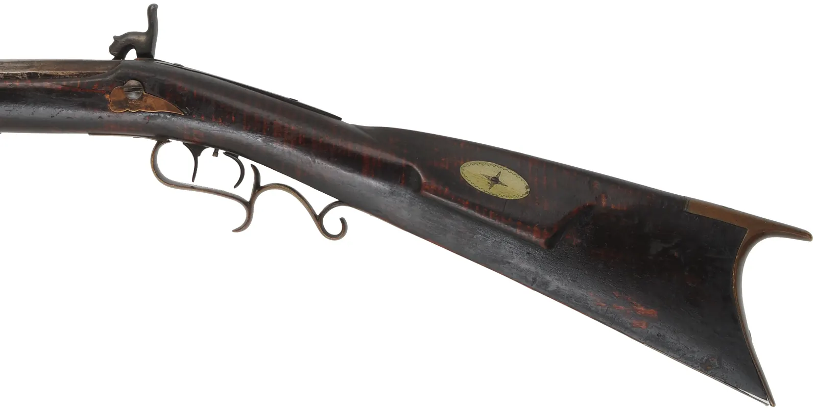 Antique Halfstock Rifle,
.41 caliber, 38-1/2" barrel, 
percussion, maple, brass,
initialed T.J.L. 
