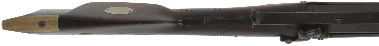 Antique Target Rifle
.48 caliber, 31" heavy barrel,
walnut stock, silver trim, peep sight, 
by A. Leonard, Saxon River, Vermont