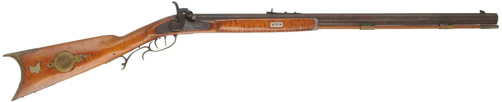 Antique Ohio Rifle,
.45 caliber,  30-1/2" octagon barrel, 
maple, brass, pewter forend cap,
set triggers, percussion lock