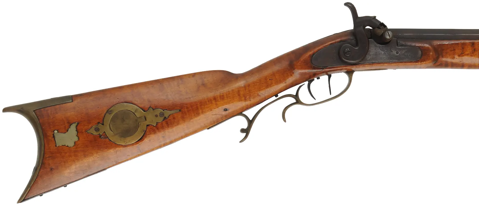 Antique Ohio Rifle,
.45 caliber,  30-1/2" octagon barrel, 
maple, brass, pewter forend cap,
set triggers, percussion lock