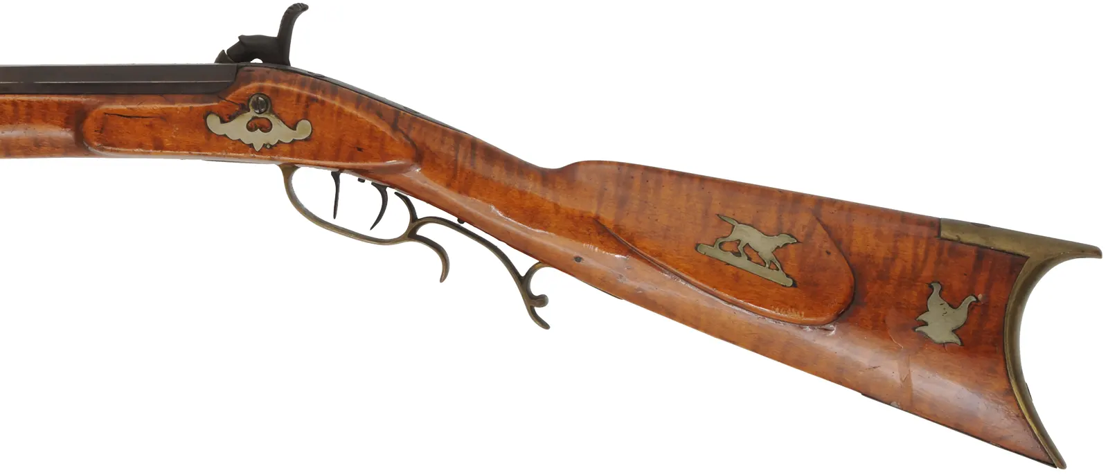 Antique Ohio Rifle,
.45 caliber,  30-1/2" octagon barrel, 
maple, brass, pewter forend cap,
set triggers, percussion lock