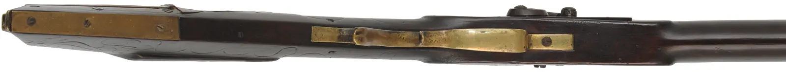 Decorator ~ Antique Fullstock Rifle,
.46 caliber smoothbore, 42" barrel,
very rough bore, Riddle marked percussion lock,
incised maple, brass, as-is for decoration