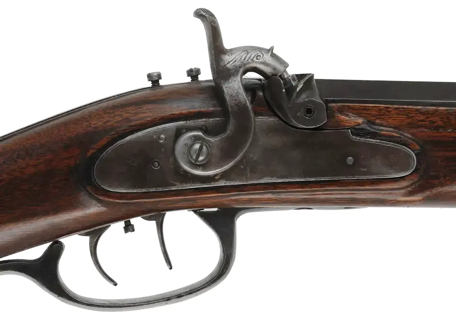 Halfstock Plains Rifle
.50 caliber, 35" Wm. Large barrel, 
H. Robbins lock, iron, walnut, used