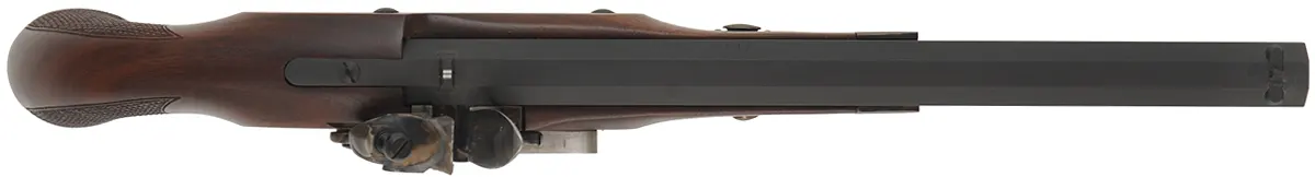 Charles Moore Pistol,
.44 caliber smoothbore, 11" barrel,
flintlock, walnut, iron trim, set trigger,
as-new, in factory box, by Davide Pedersoli