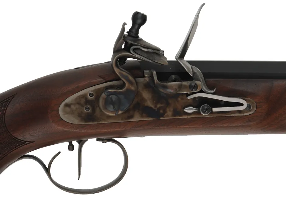 Charles Moore Pistol,
.44 caliber smoothbore, 11" barrel,
flintlock, walnut, iron trim, set trigger,
as-new, in factory box, by Davide Pedersoli